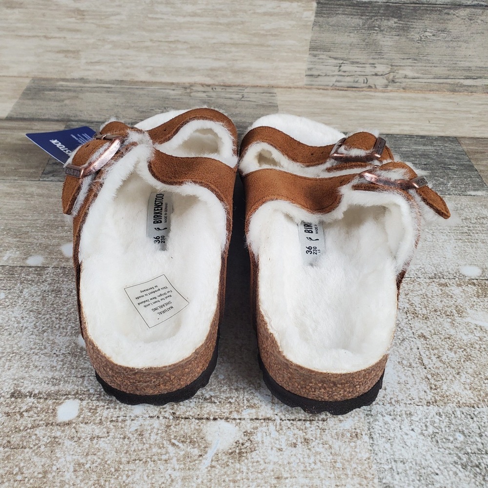 Birkenstock Arizona Womens Slides Sandals Sz 5 Narrow Mink Shearling Suede - Picture 3 of 12